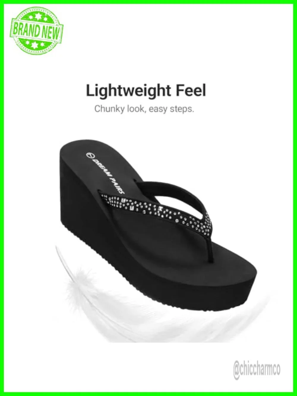 Platform Rhinestones Wedge Flip Flop, 3.2